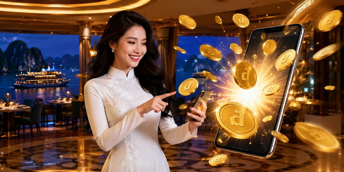 Người dùng nhận hoàn tiền và theo dõi kèo bóng đá tại vịnh Hạ Long